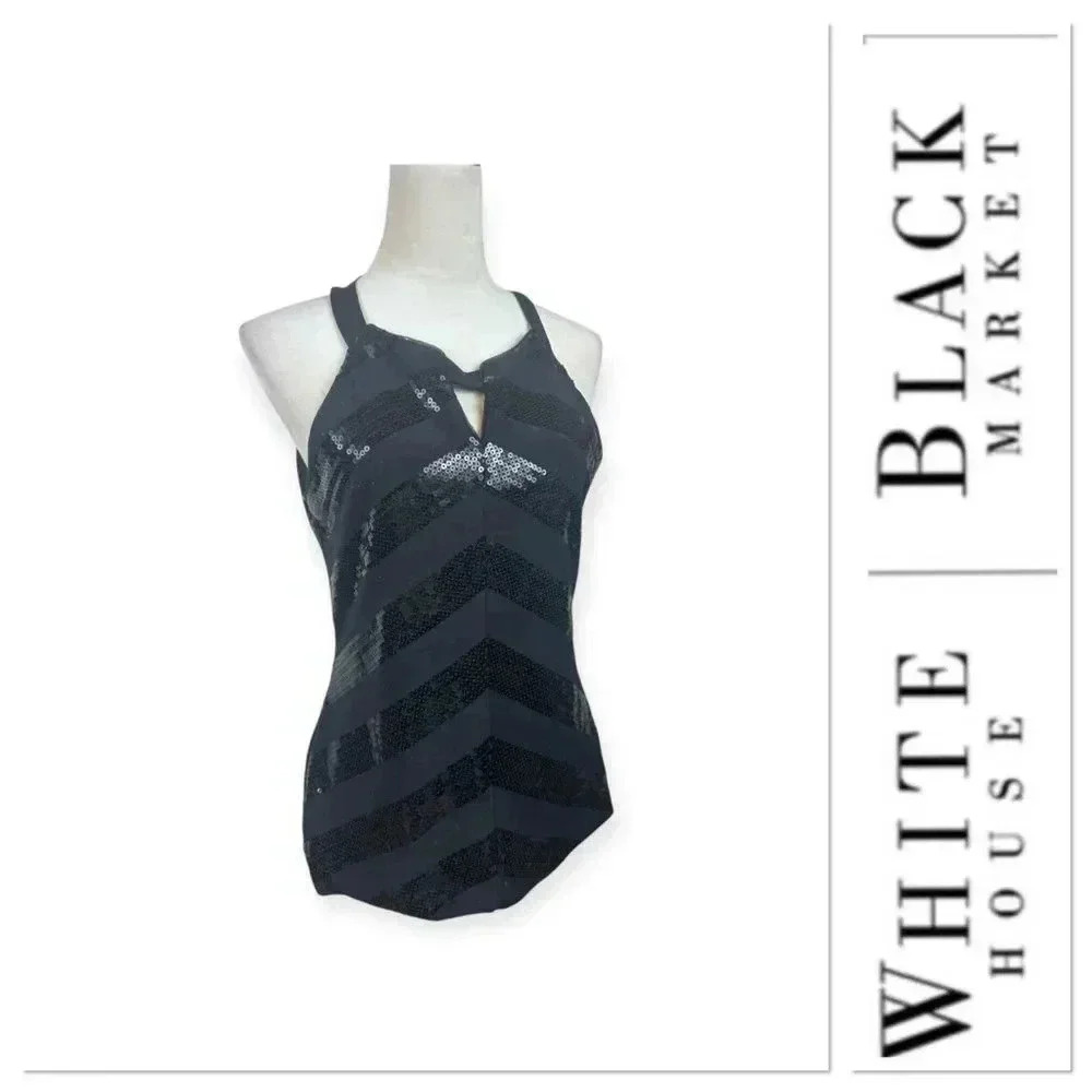 White House Black Market black sequin embellished tank top size medium